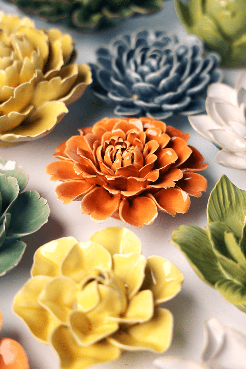Orange Fiesta Marigold Fall Decor Ceramic Flower