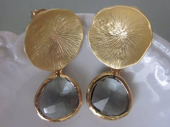 Charcoal Gray Earrings Gold