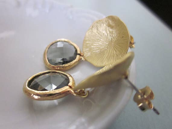 Charcoal Gray Earrings Gold