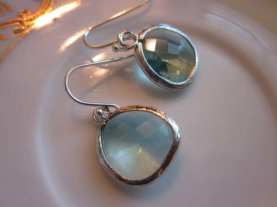 Prasiolite Earrings Green Silver Plated