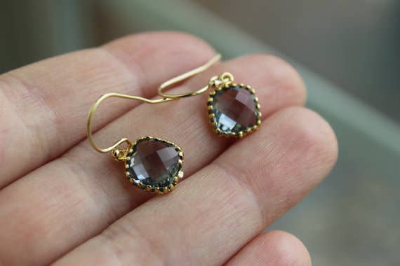Dainty Charcoal Gray Earrings Gold