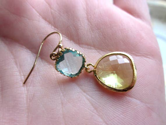 Peridot Earrings Aquamarine Gold