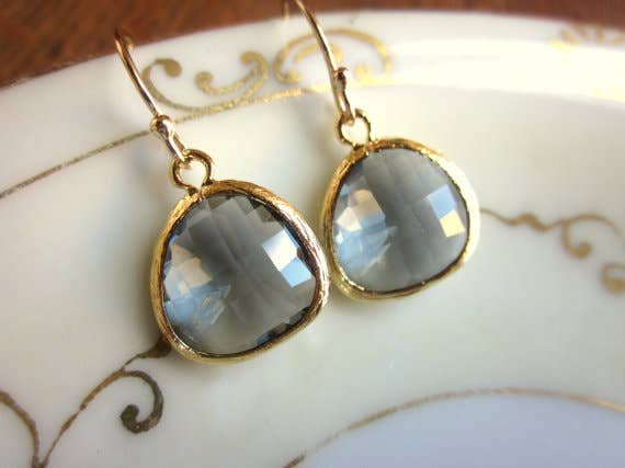 Charcoal Gray Earrings Gold - 14k Gold Filled Earwires