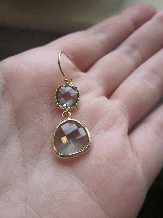 Charcoal Gray Earrings Gold Plated