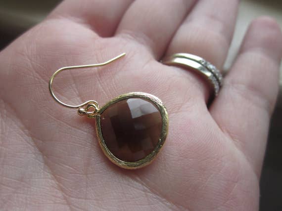 Smoky Brown Earrings Gold Plated