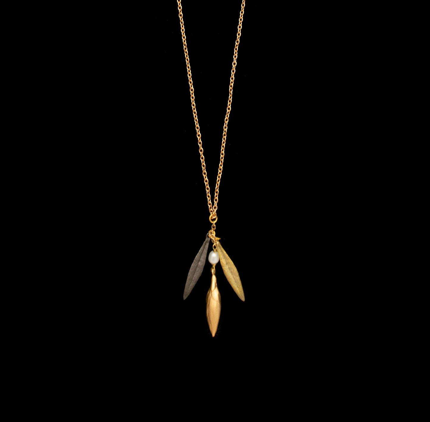 Leaf & Bud Dainty Pendant - 16" Adj.