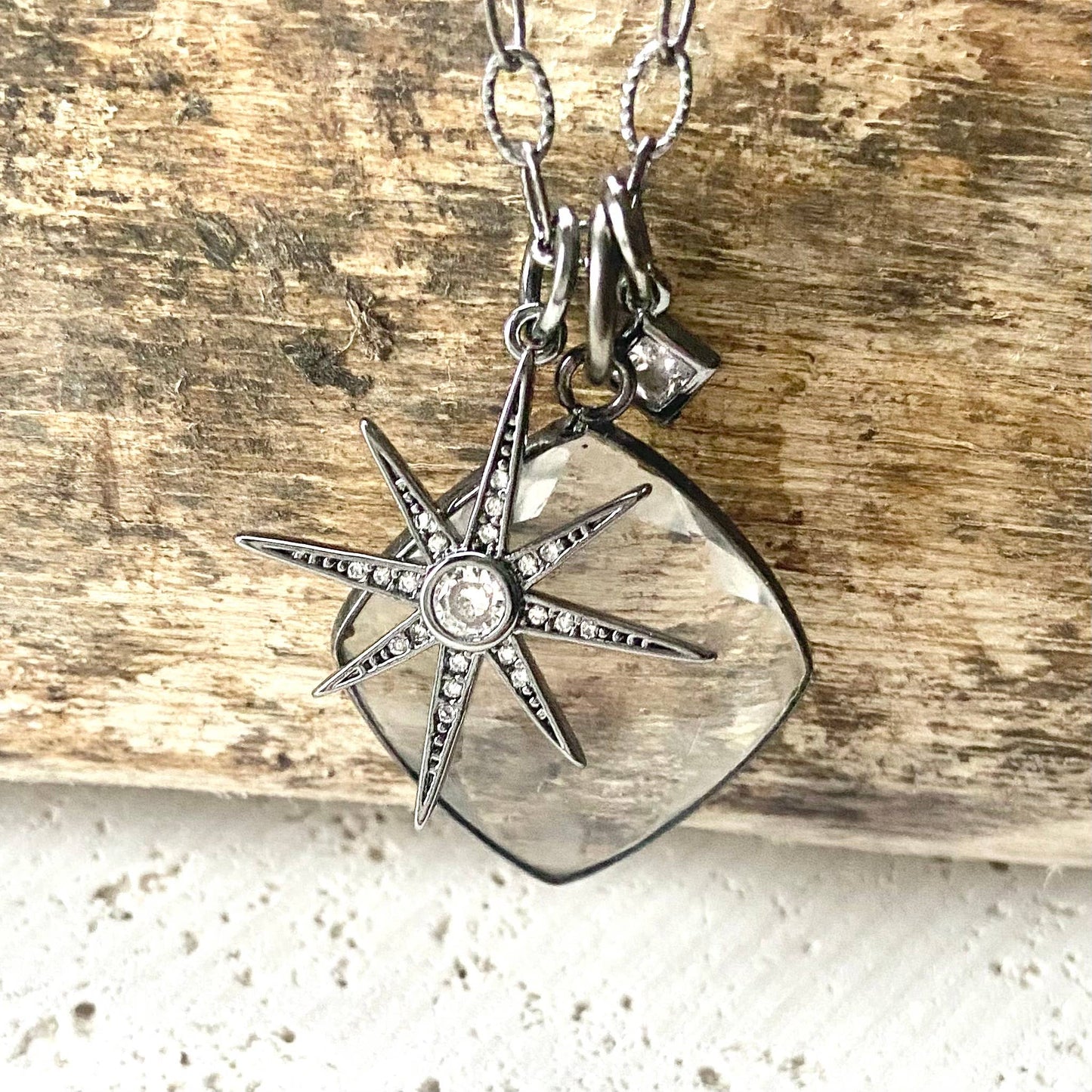 Crystal cluster necklace gunmetal trendy edgy jewelry