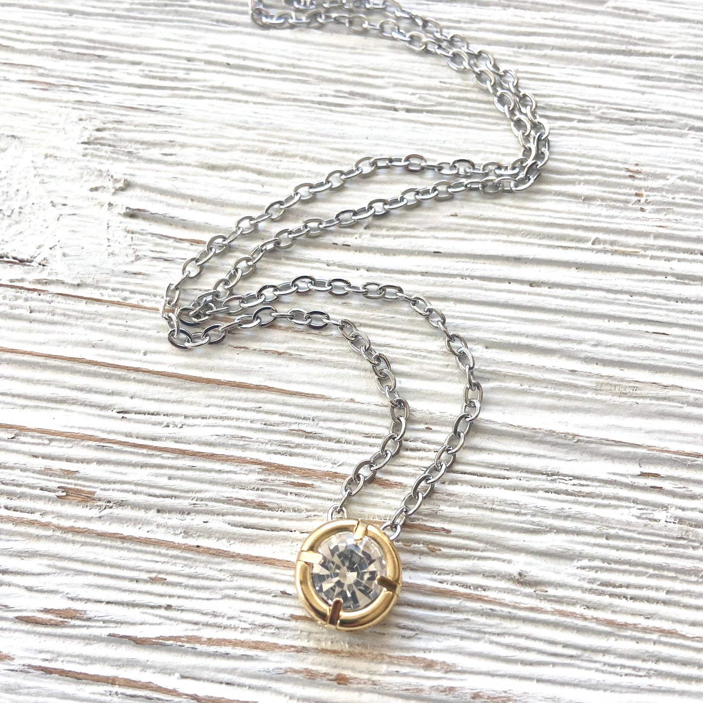 Crystal mixed metal layering necklace
