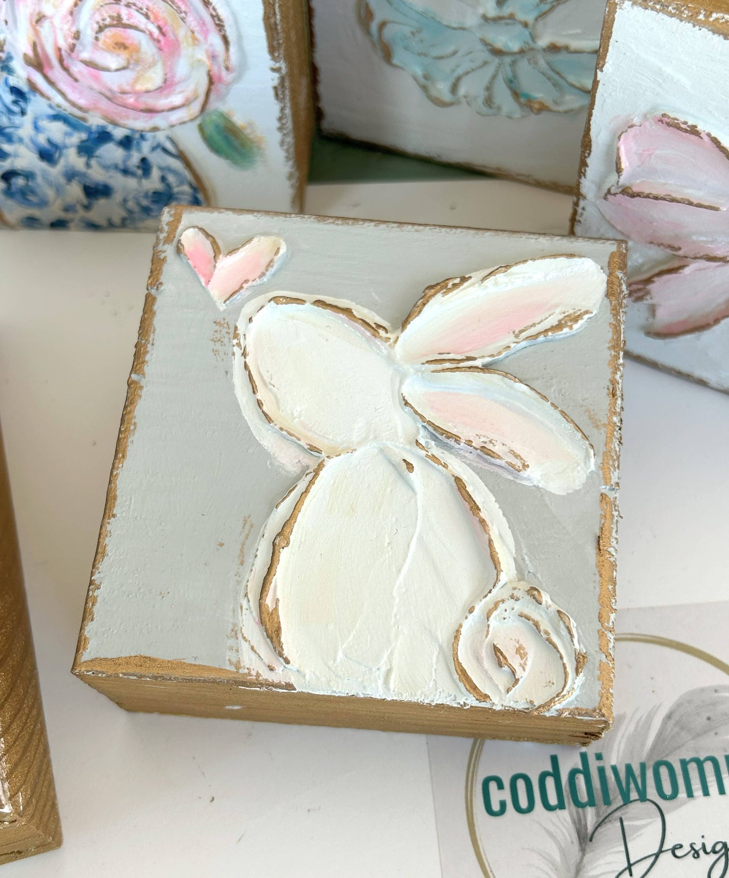 Bunny heart mini block | floral Easter Spring baby nursery