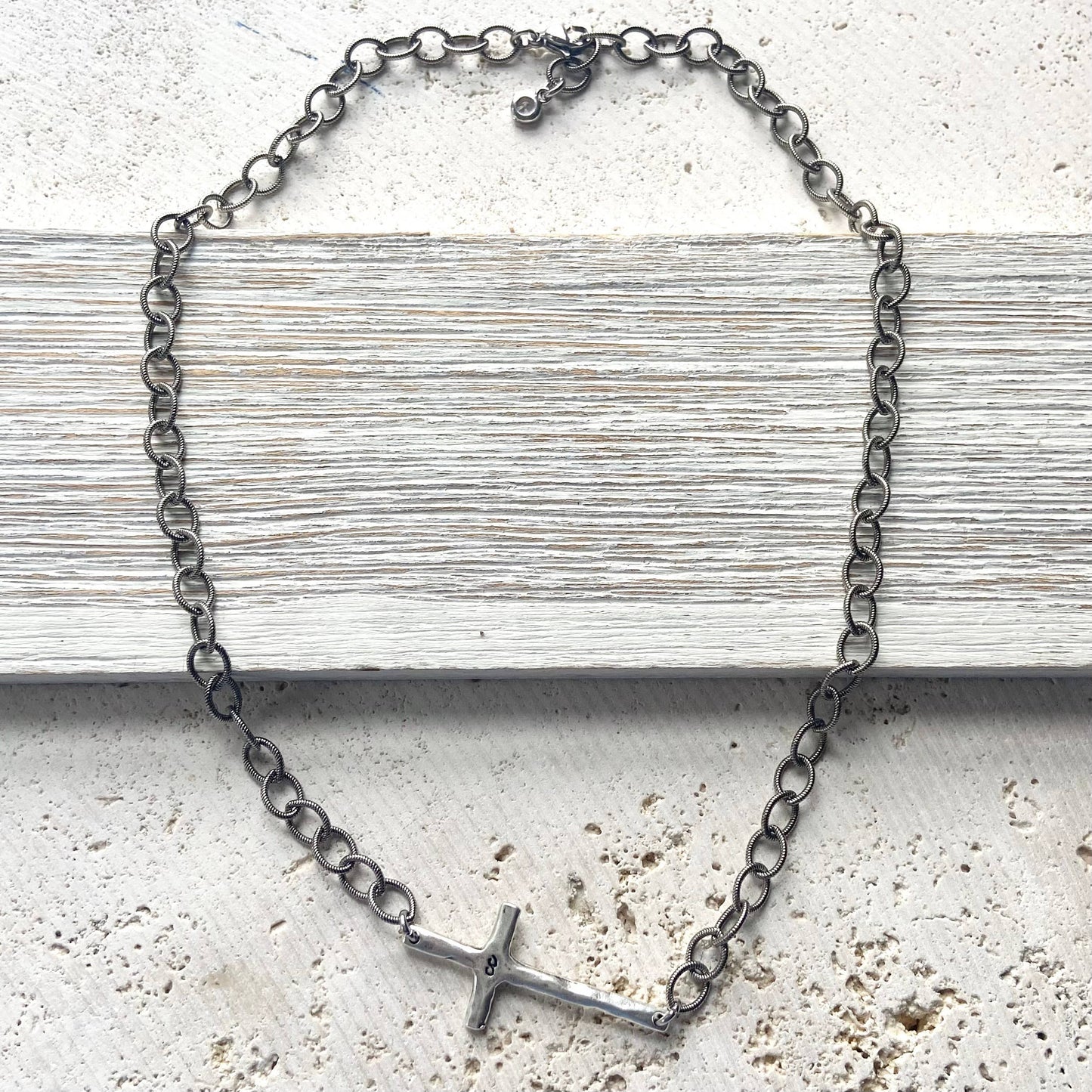 Sideways cross artisan made necklace religious jewelry