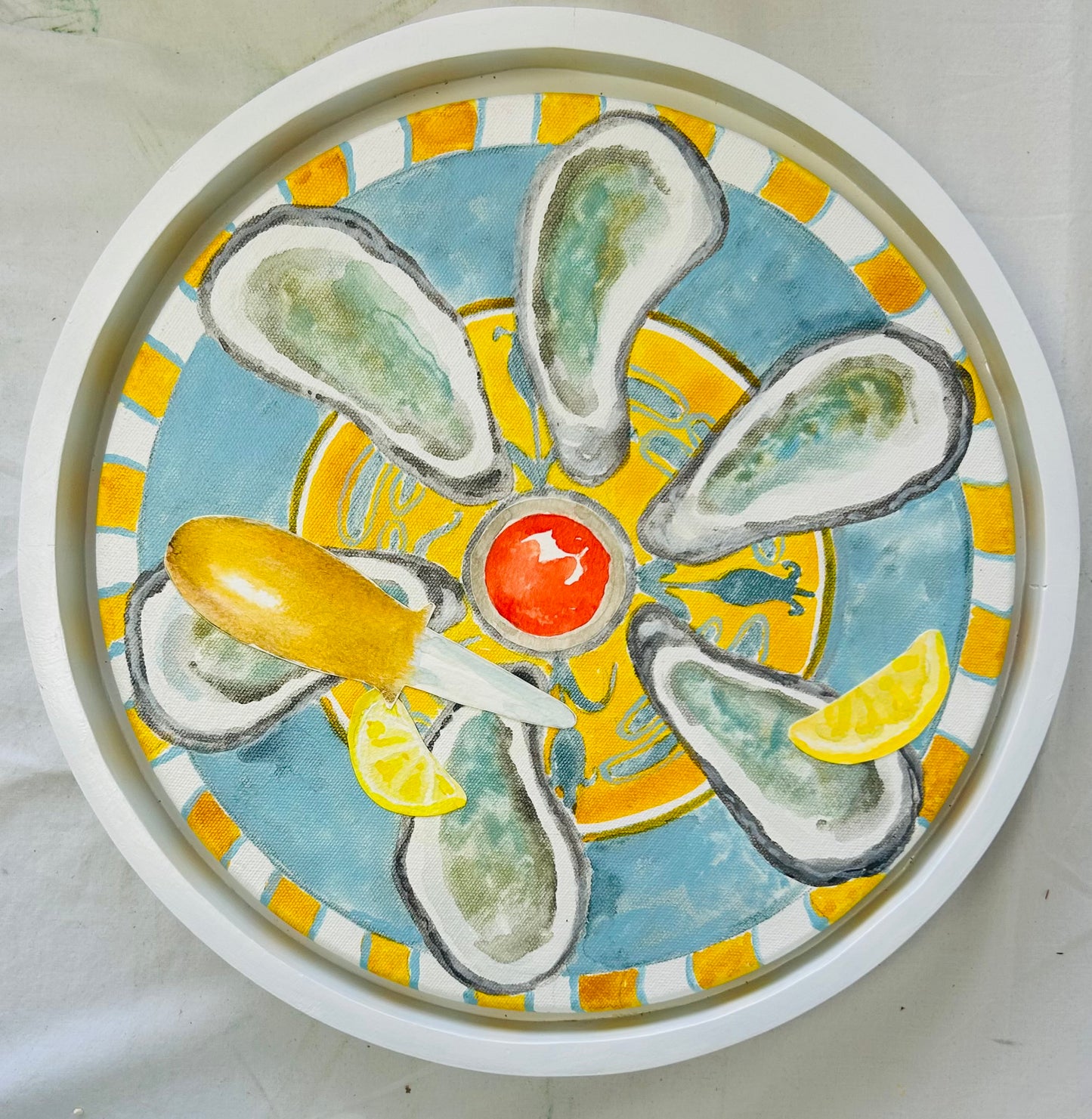 “Framed Yellow & Blue Plate Oysters” by Garland Mattox