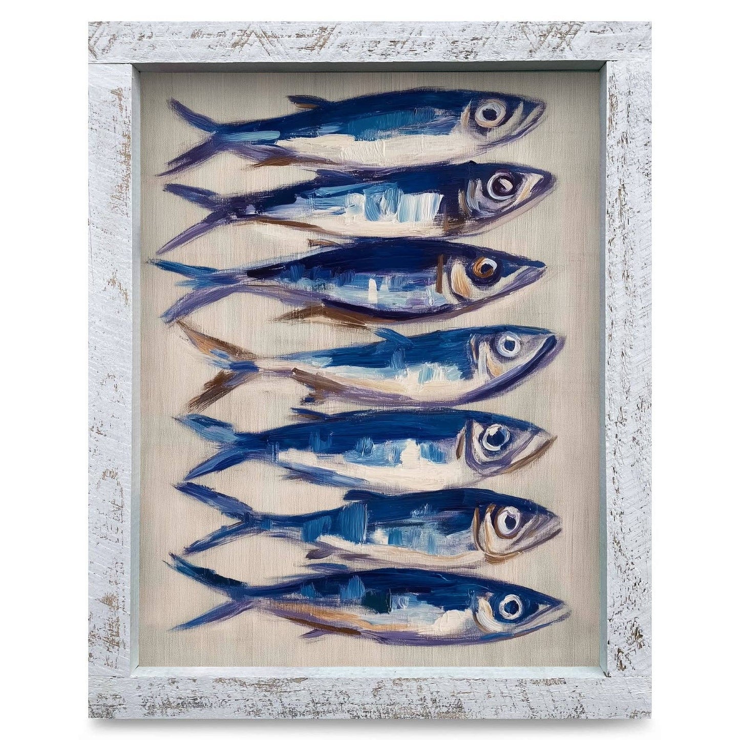 Blue Fish Stack | Real Wood Framed Wall Art Print