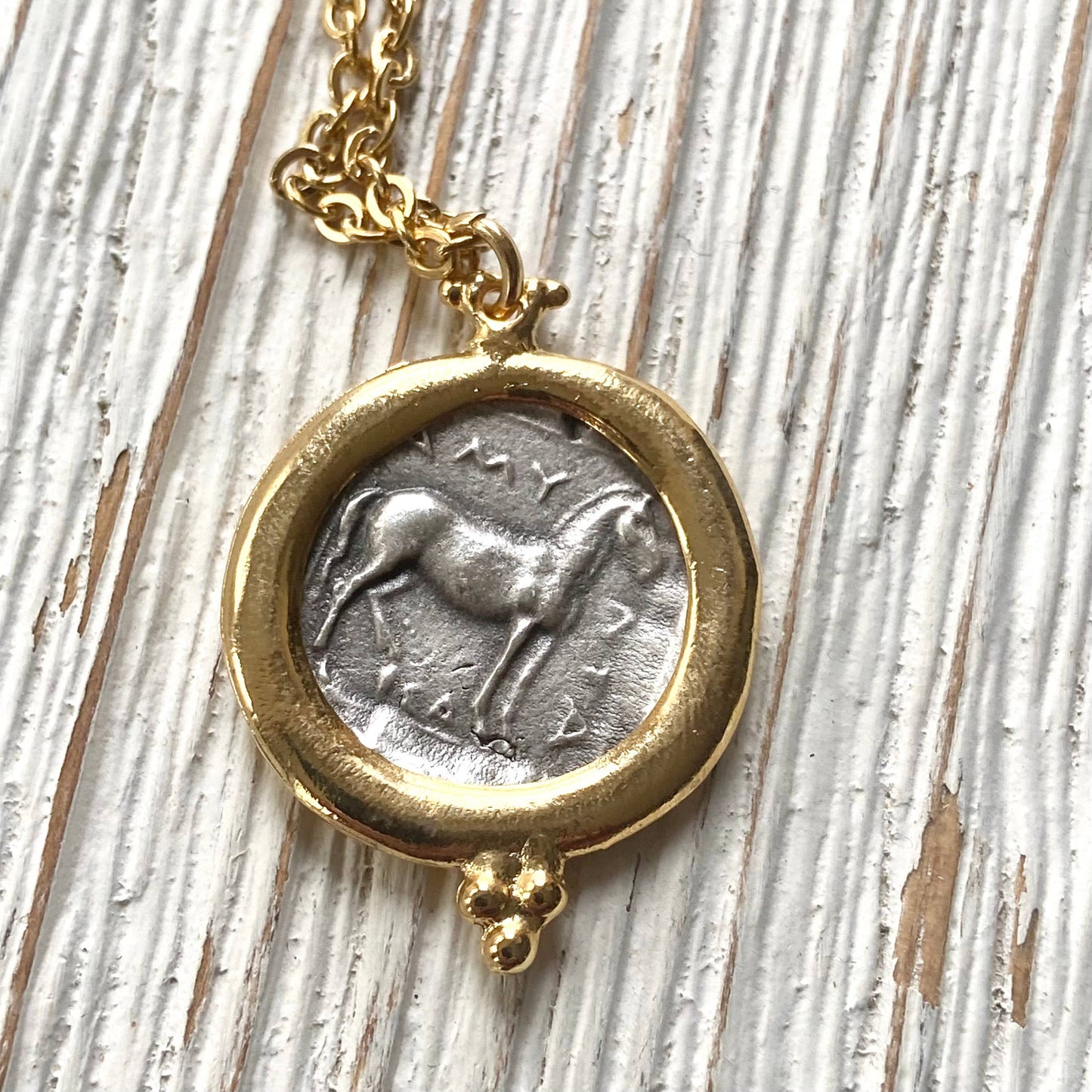 Greek horse coin necklace boutique Greece jewelry