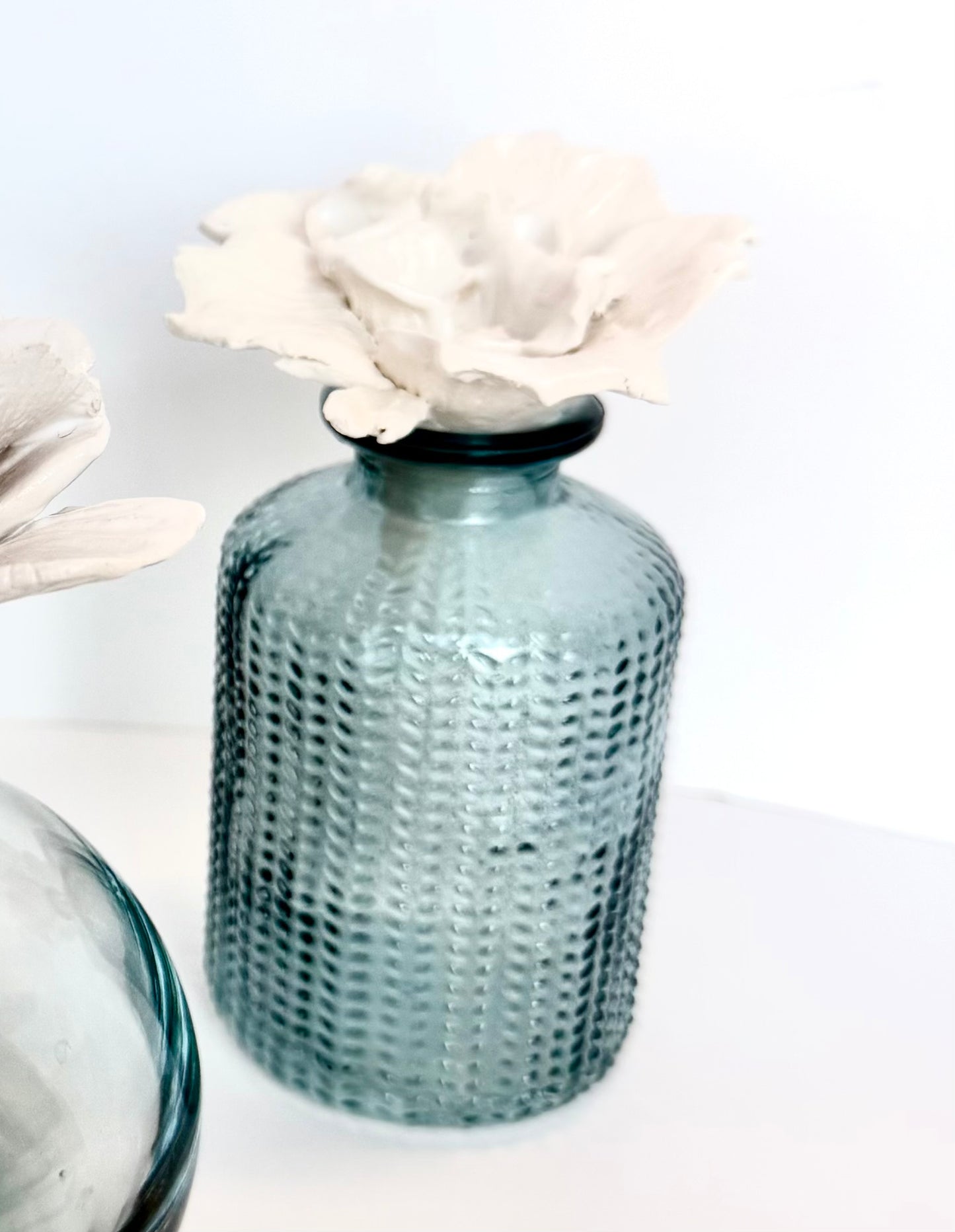 SCULPTED CREAMIC FLOWER BLUE VASE by Gail Williams