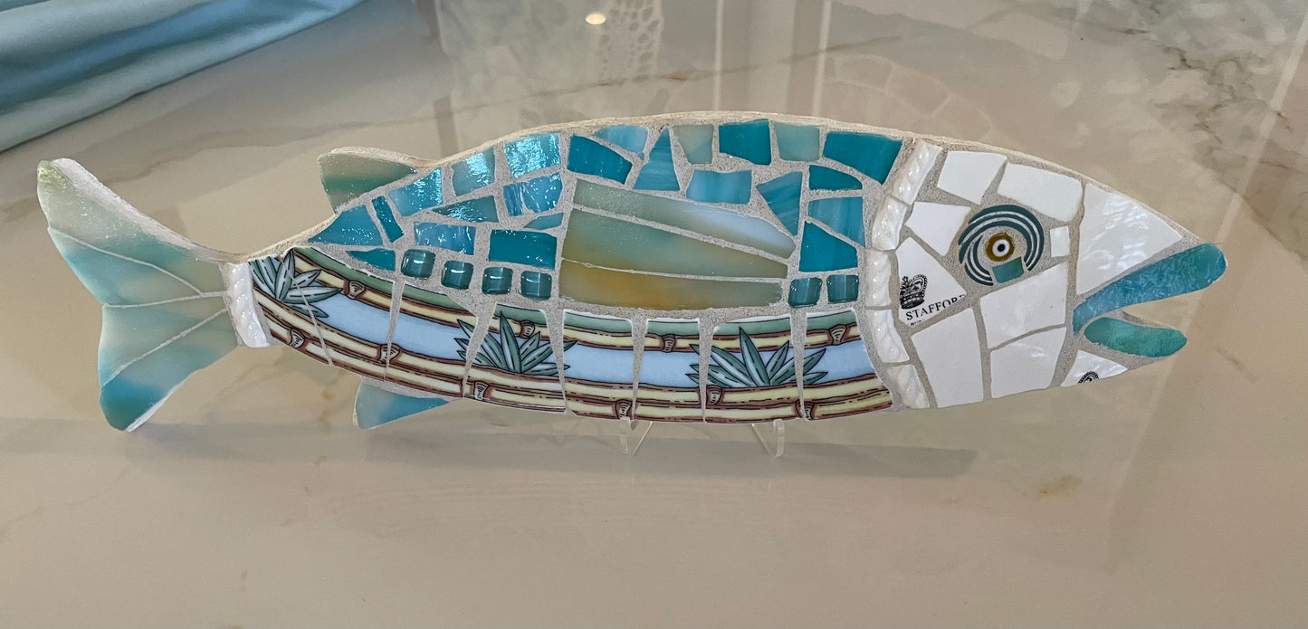 “Aqua and White China Fish” by Kelsie Hornby
