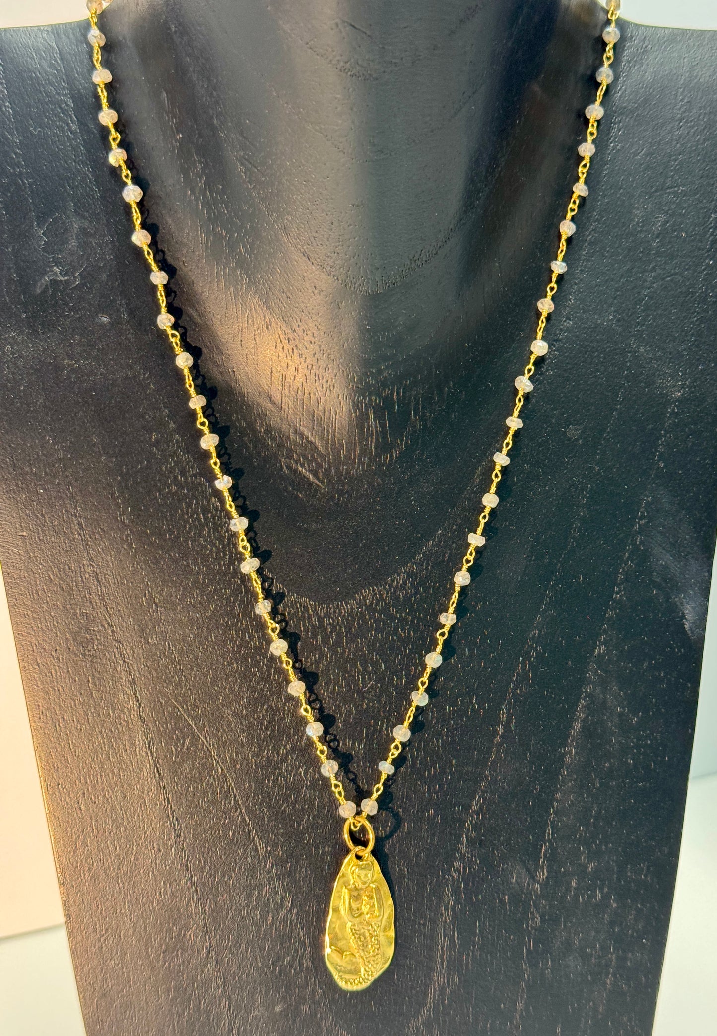 Rosary Grey Bead Necklace with Mermaid Charm