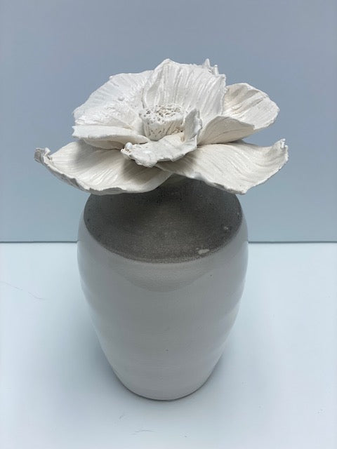 Medium Ceramic Flower in Sand and White Vase by Gail Williams