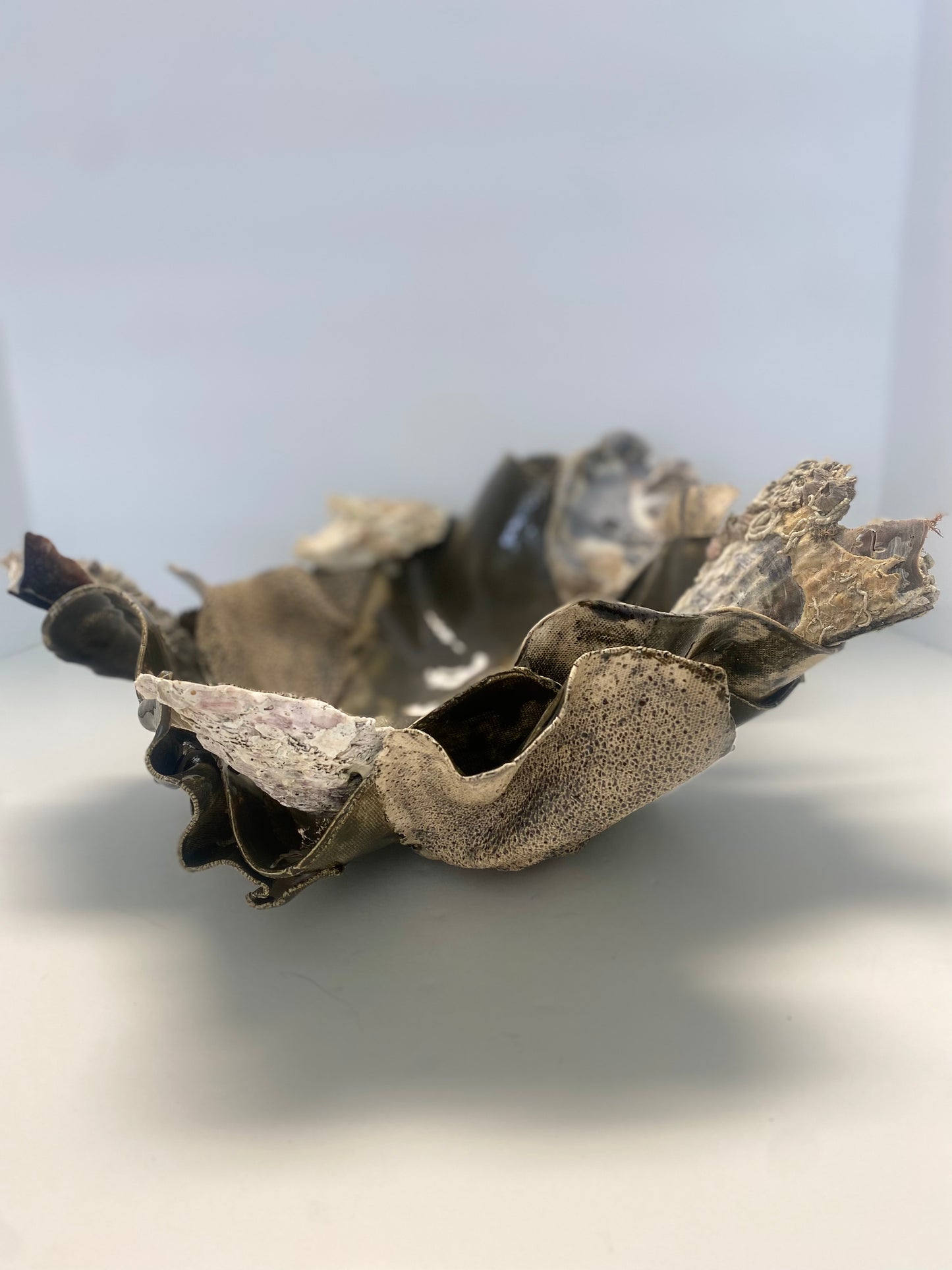 Ceramic Organic Wave Bowl With Shells by Gail Williams