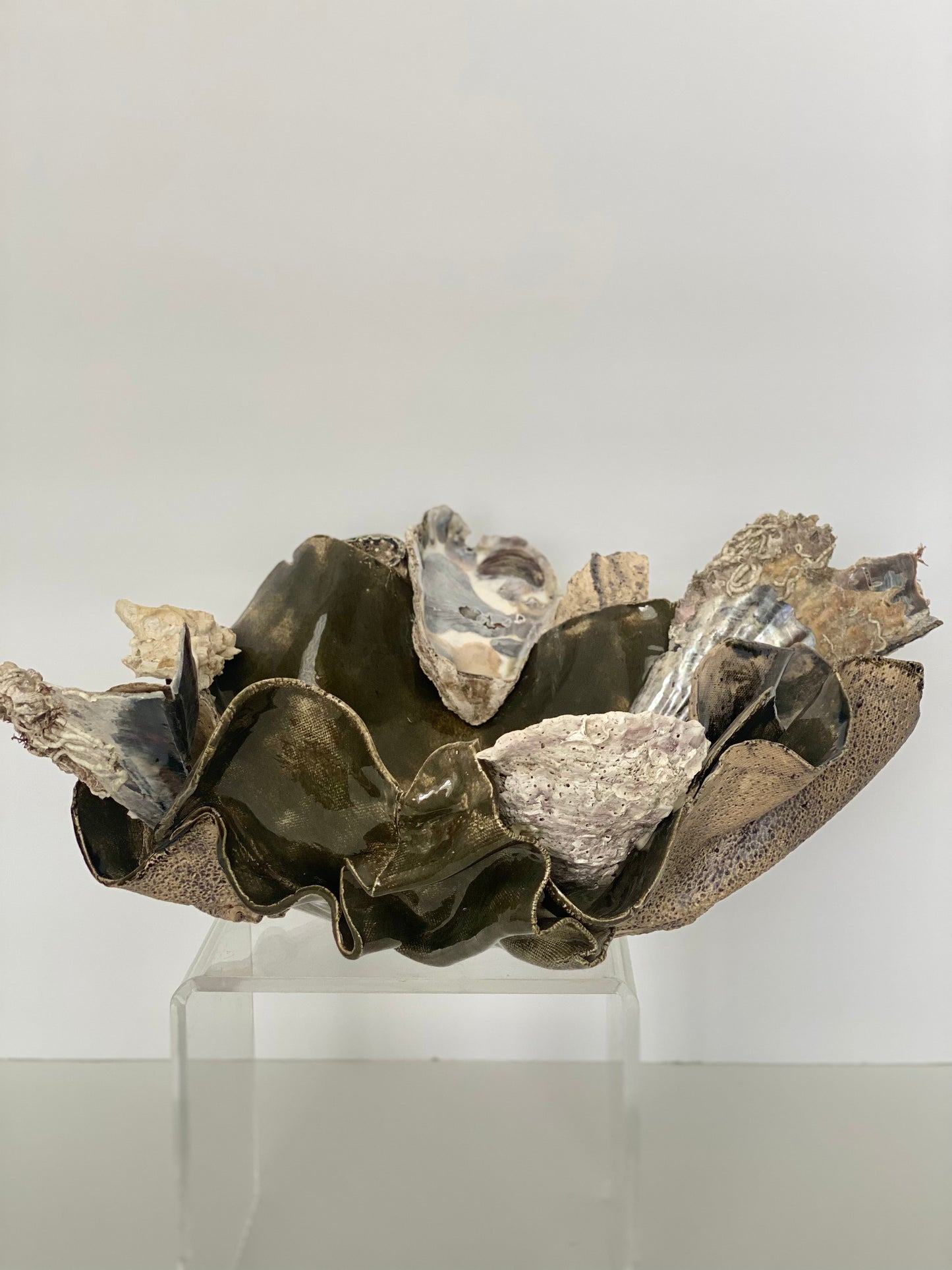 Ceramic Organic Wave Bowl With Shells by Gail Williams