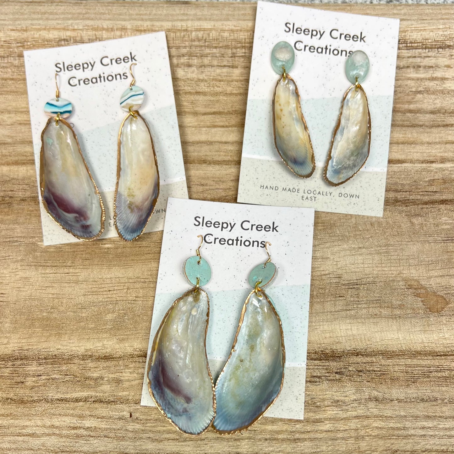 Fancy Local Mussel Earrings by Tina Curren
