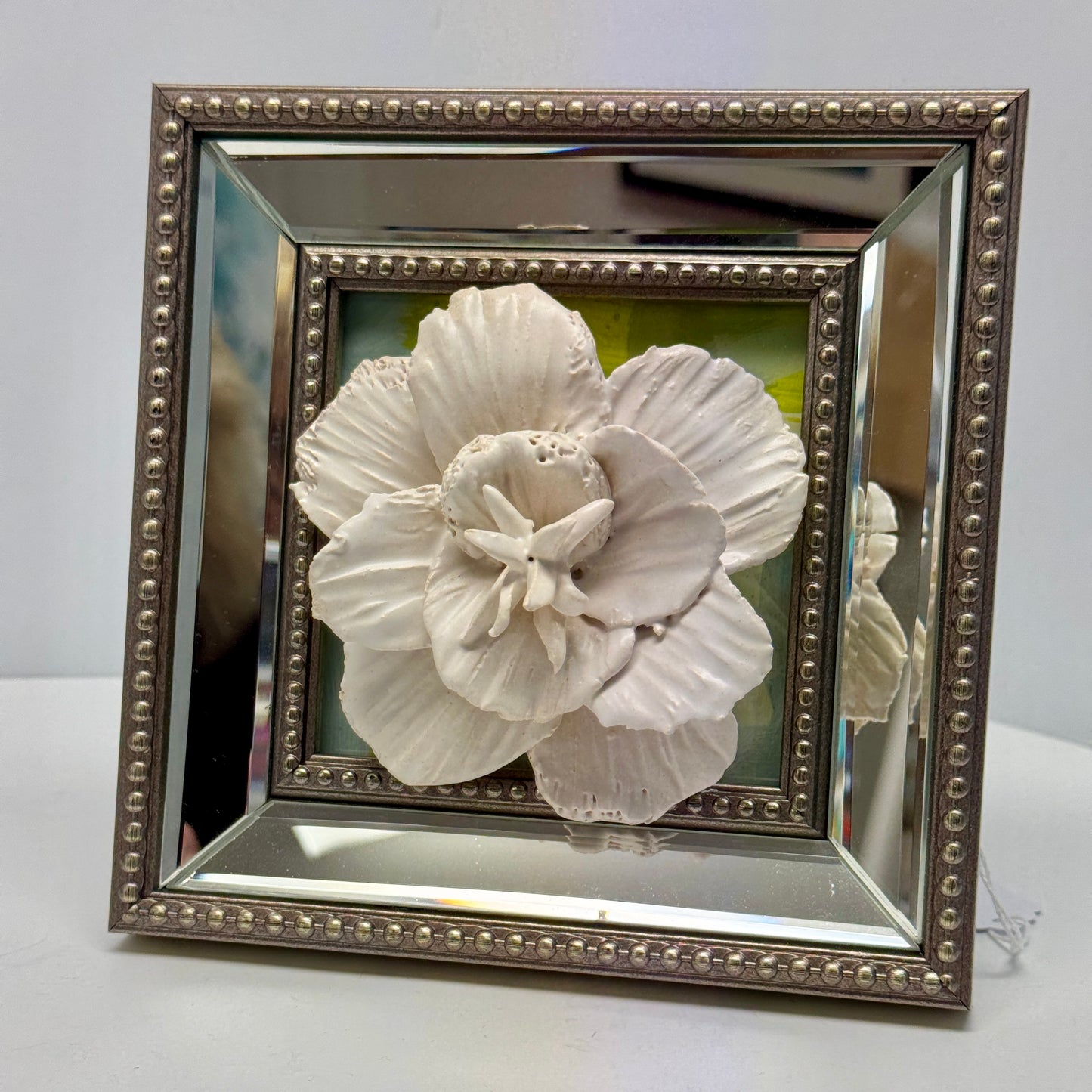 Ceramic Fleur on Mirrored Frame by Gail Williams