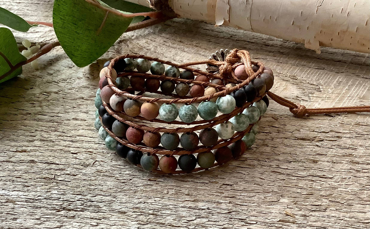Bracelet, wrap Indian agate beaded bracelet