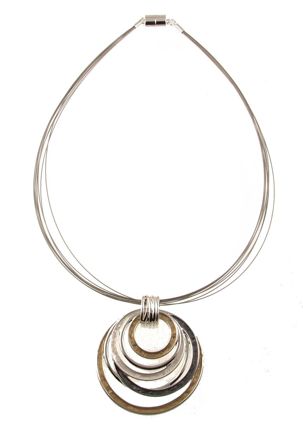 Layered Multi-Circle Pendant Necklace, Three Color Options.