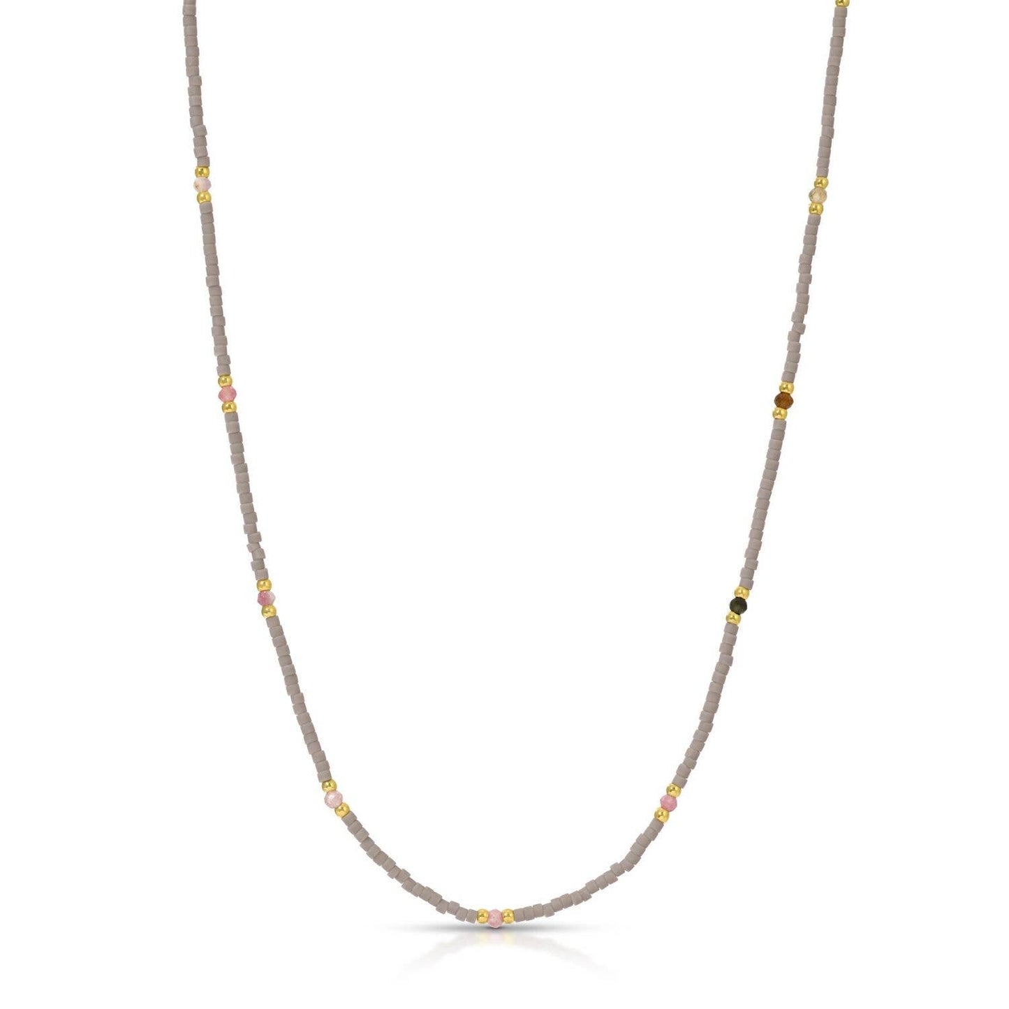 Miyuki Delica and 2mm Stone Necklace - Assorted