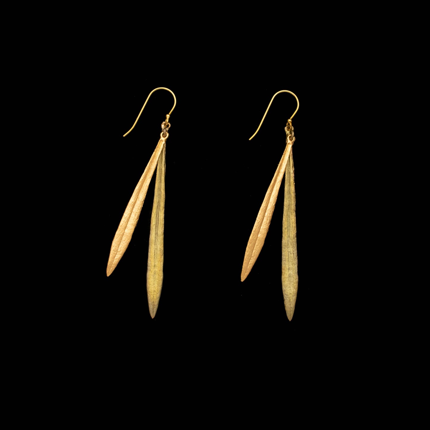 Leaf & Bud Long Wire Earrings