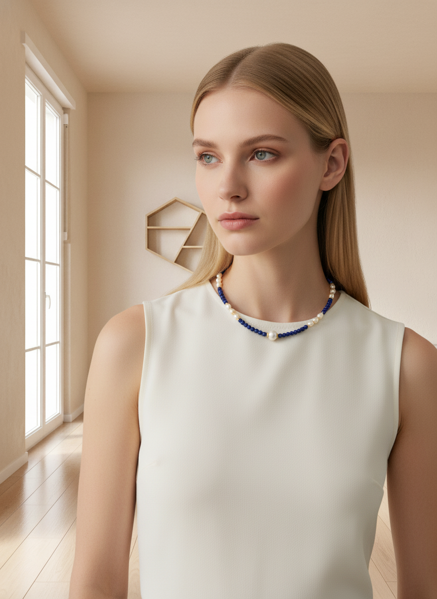 Natural Lapis Lazuli & Freshwater Pearl Gold-Plated Necklace