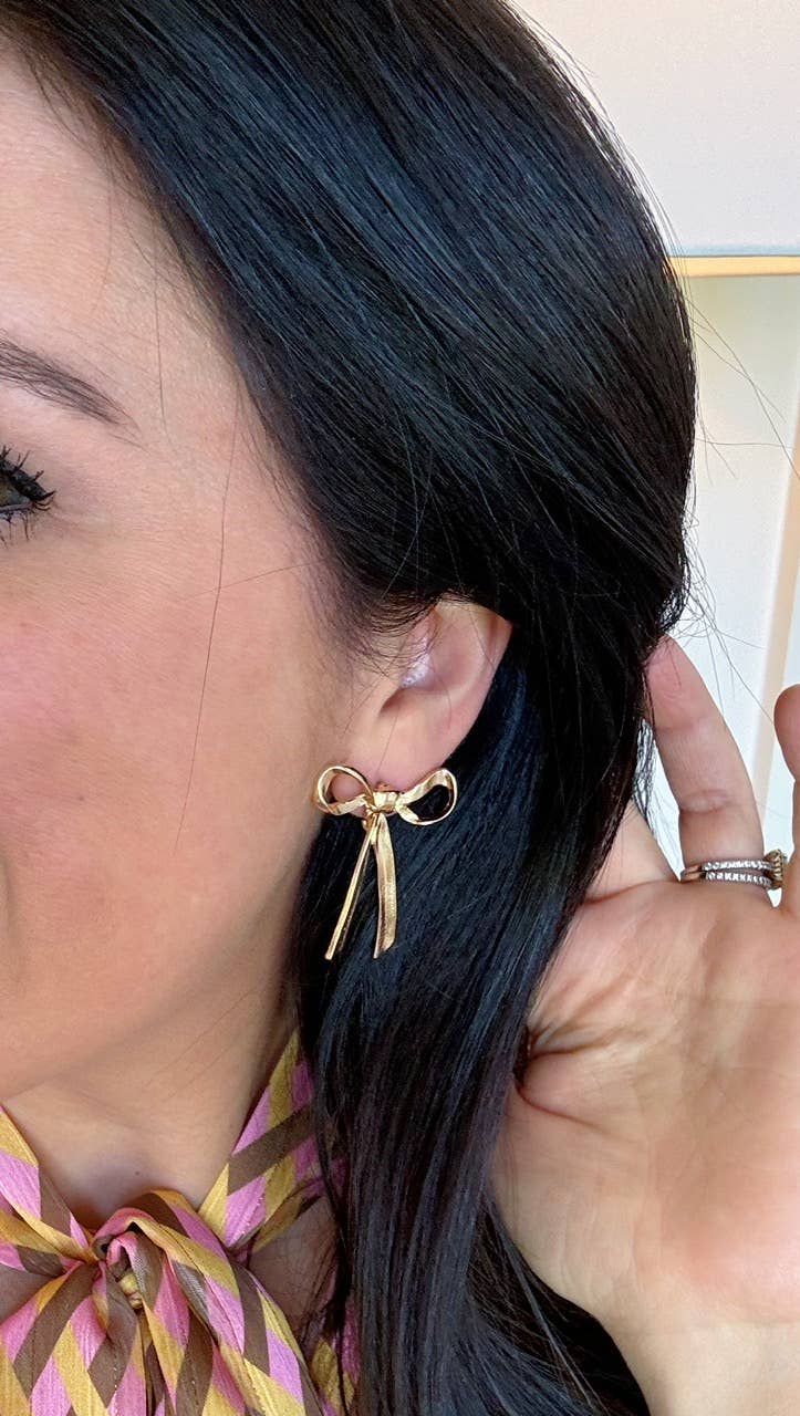 Gold Bow Earrings, Stud Ribbon Jewelry, Summer Jewelry