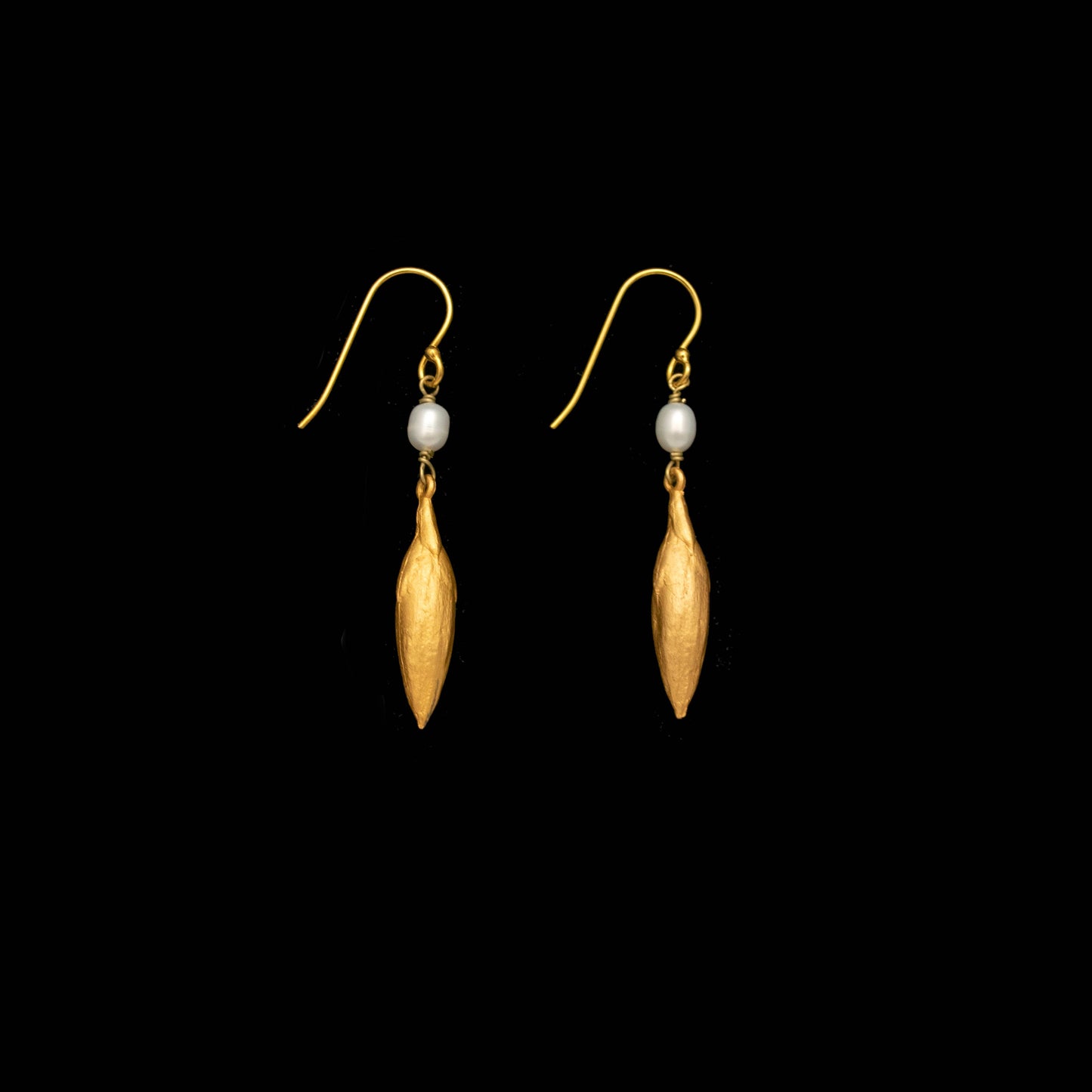 Leaf & Bud Pearl Drop Wire Earrings