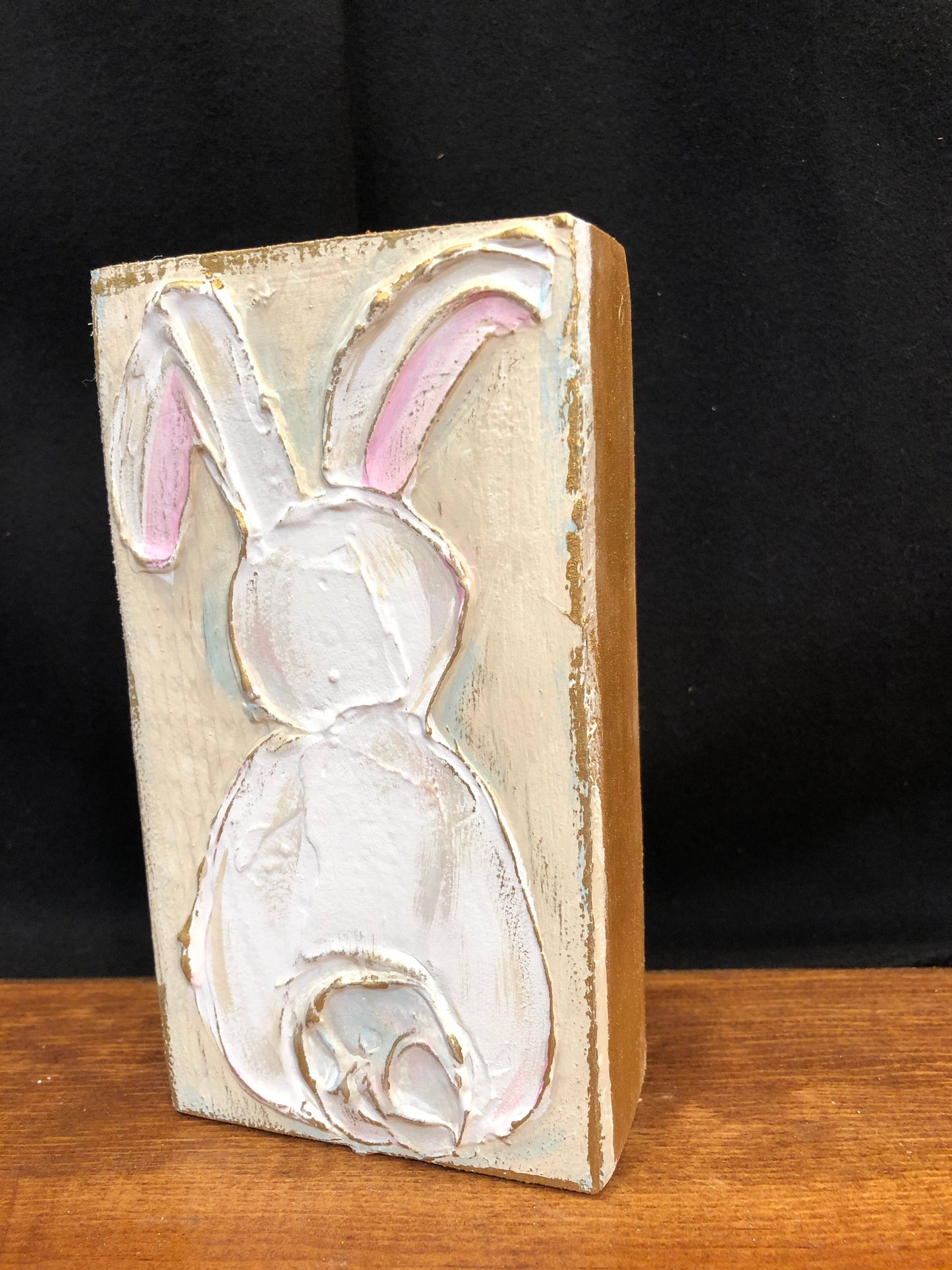 Easter Bunny Rabbit handmade textured wood block