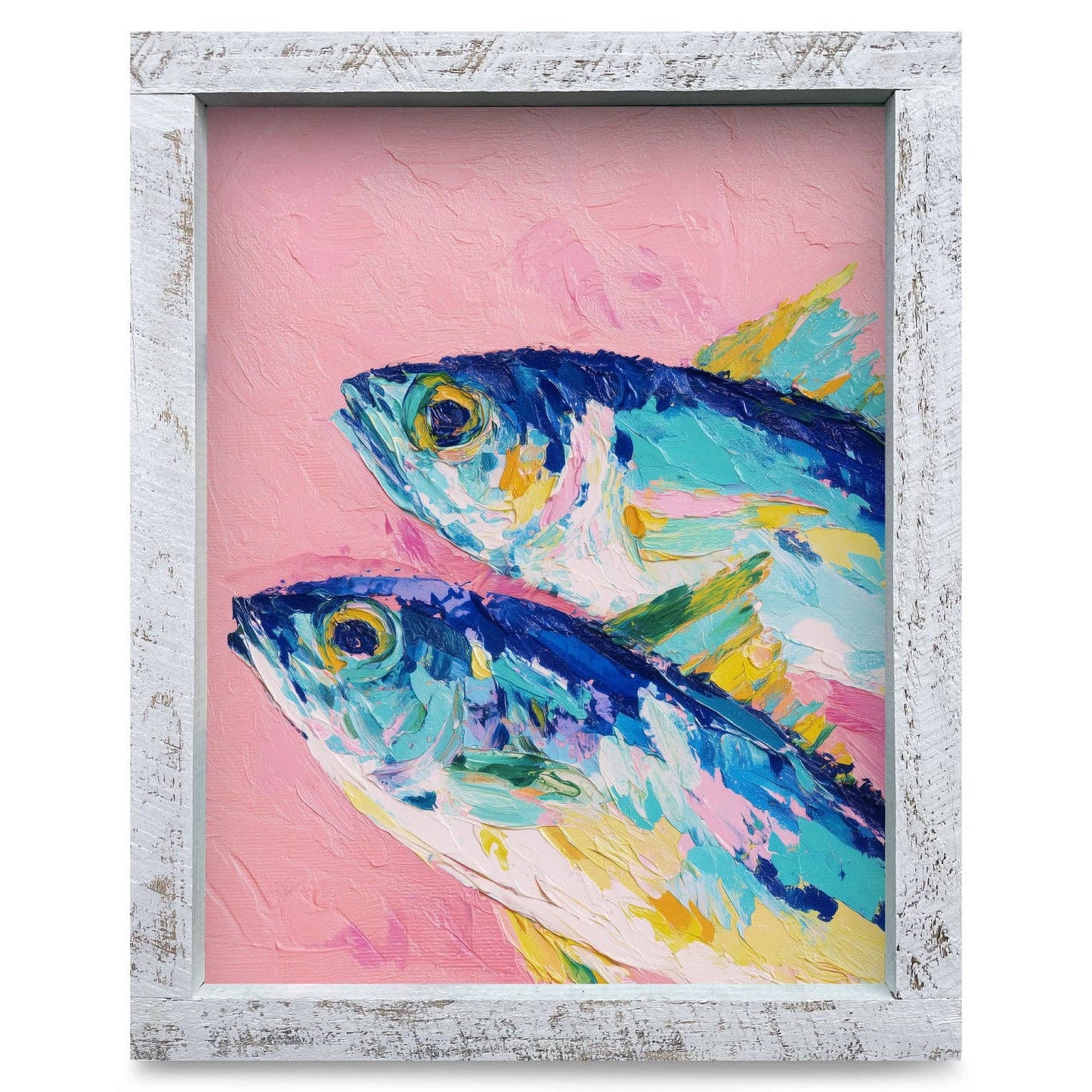 Impasto Fish Duo | Real Wood Framed Wall Art Print