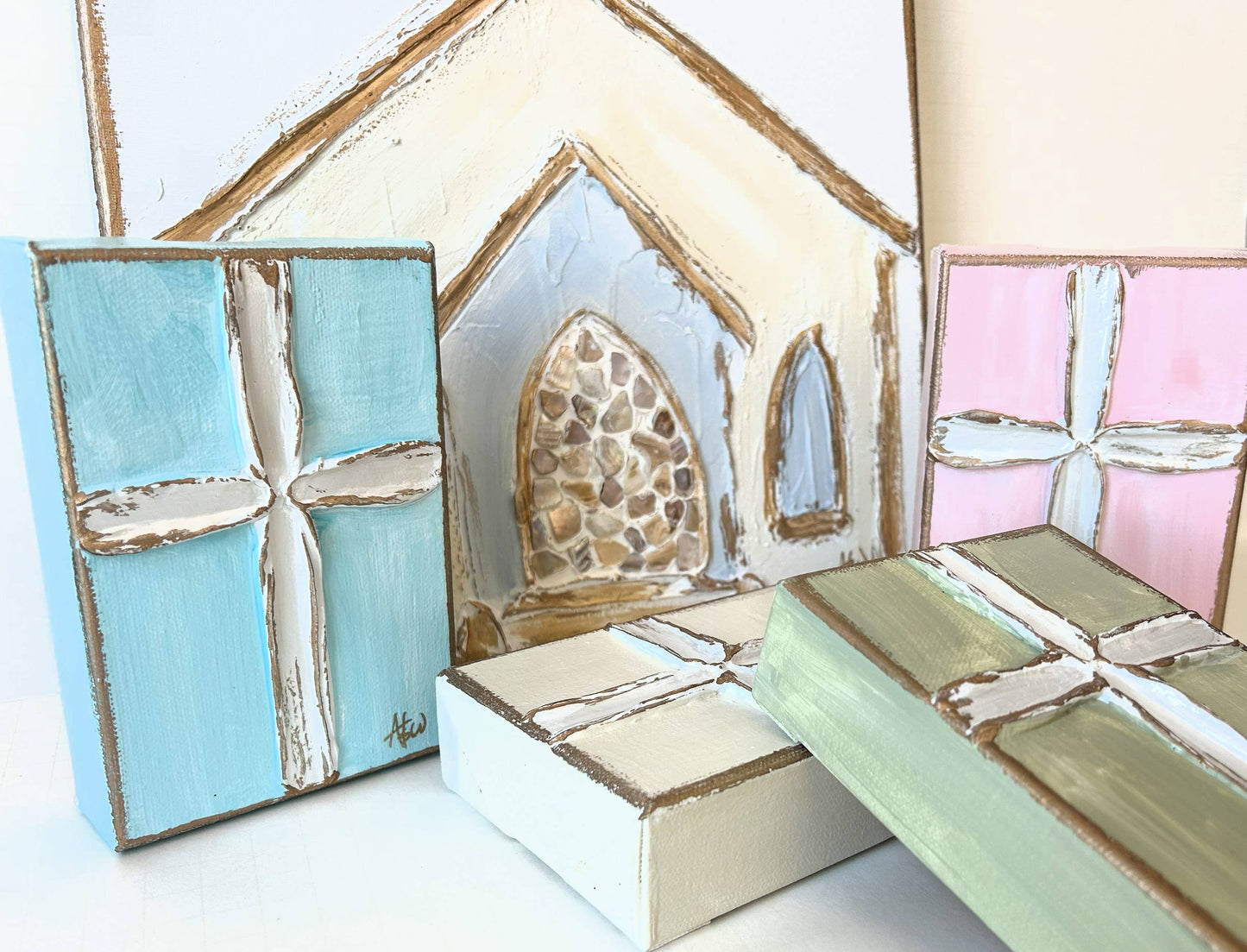 Pearl Cross |  nursery wedding mothers day easter: Cream / 4x6 wood block