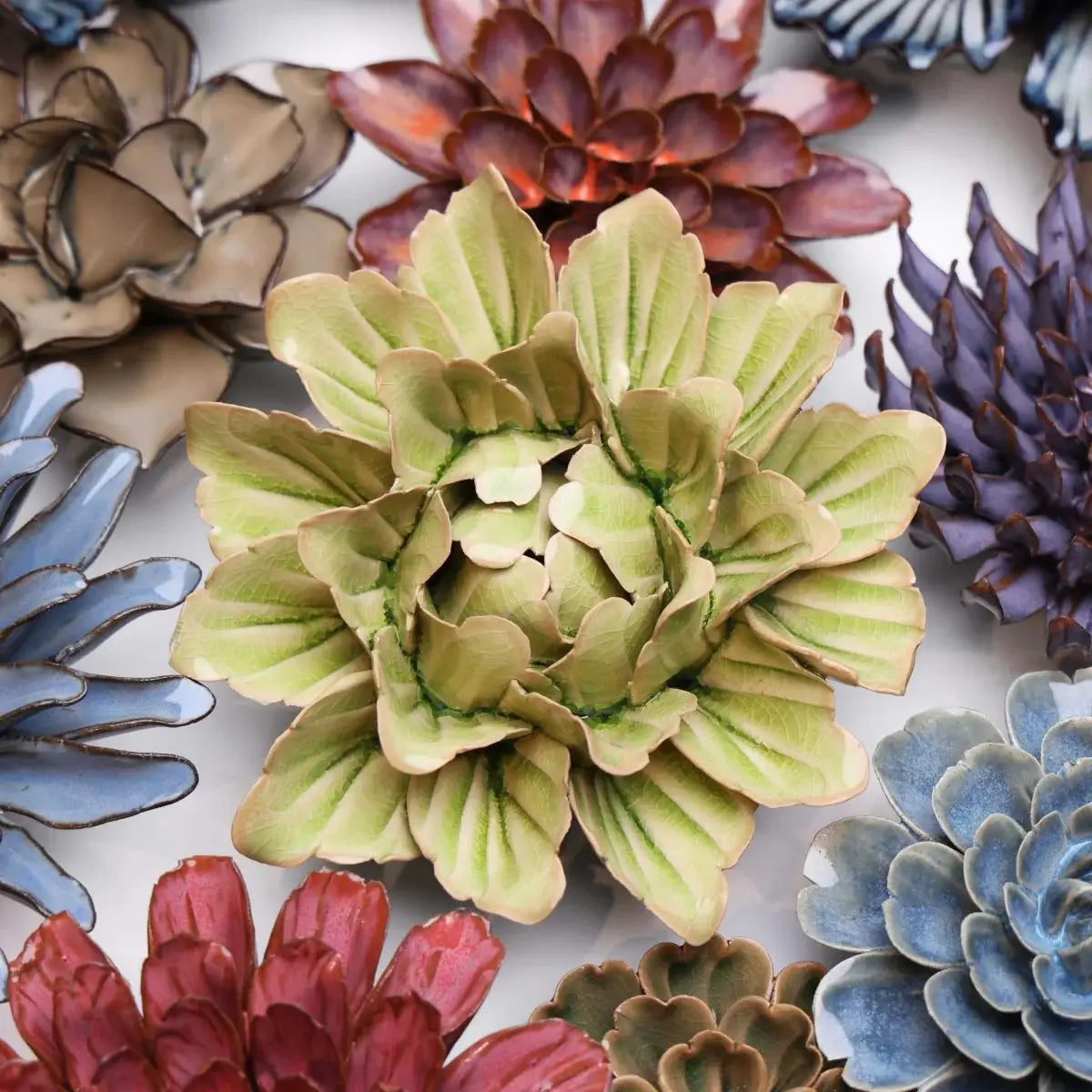 Peridot Sorbet Peony Ceramic Flowers - Boho Gift Decor
