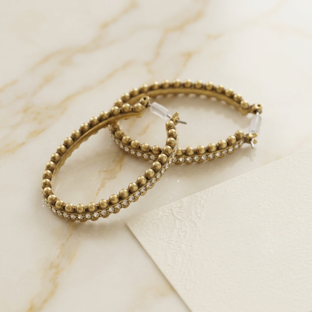 Vintage 18K Gold Plated and Sparkling Crystals Hoop Earrings