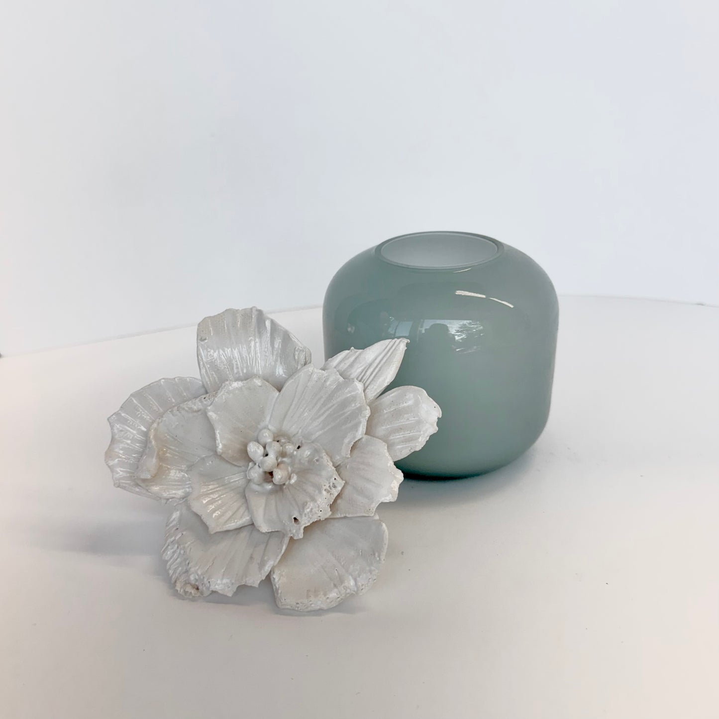 SCULPTED CERAMIC FLOWER in MISTY BLUE VASE by Gail Williams