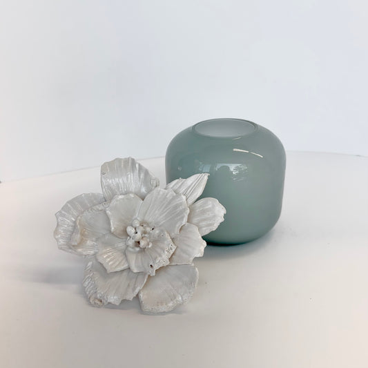 SCULPTED CERAMIC FLOWER in MISTY BLUE VASE by Gail Williams