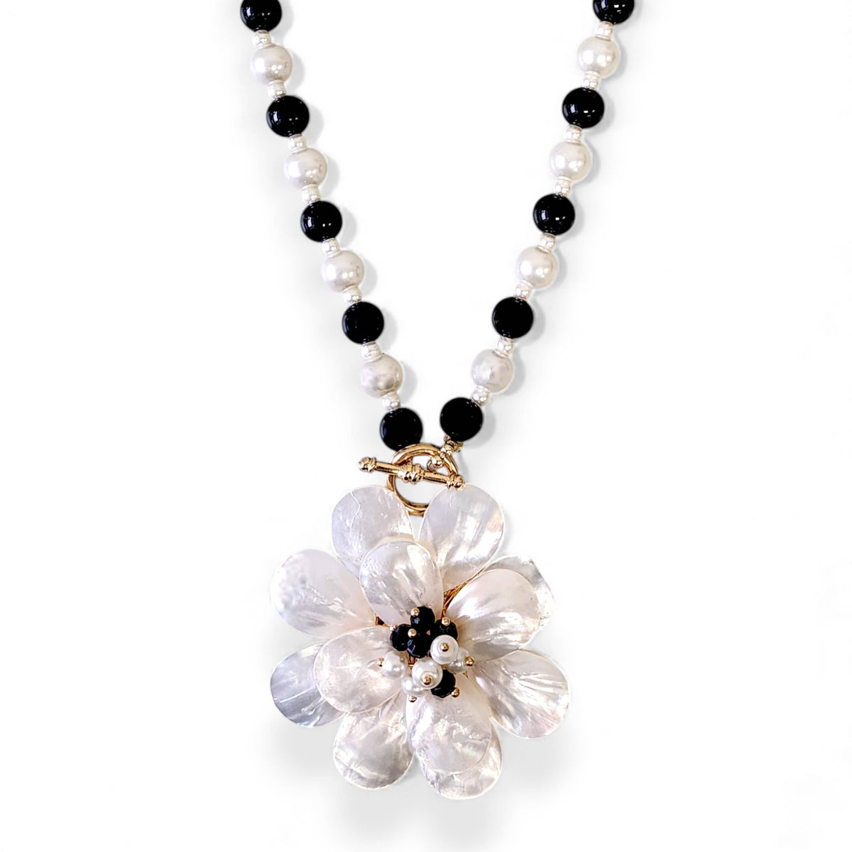 Coastal Mother of Pearl Flower Necklace | Statement Jewelry