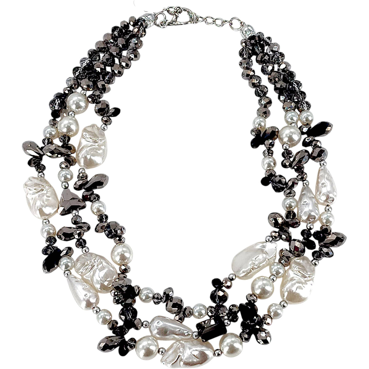 Chunky Pearl Beaded Crystal Multistrand Statement Necklace