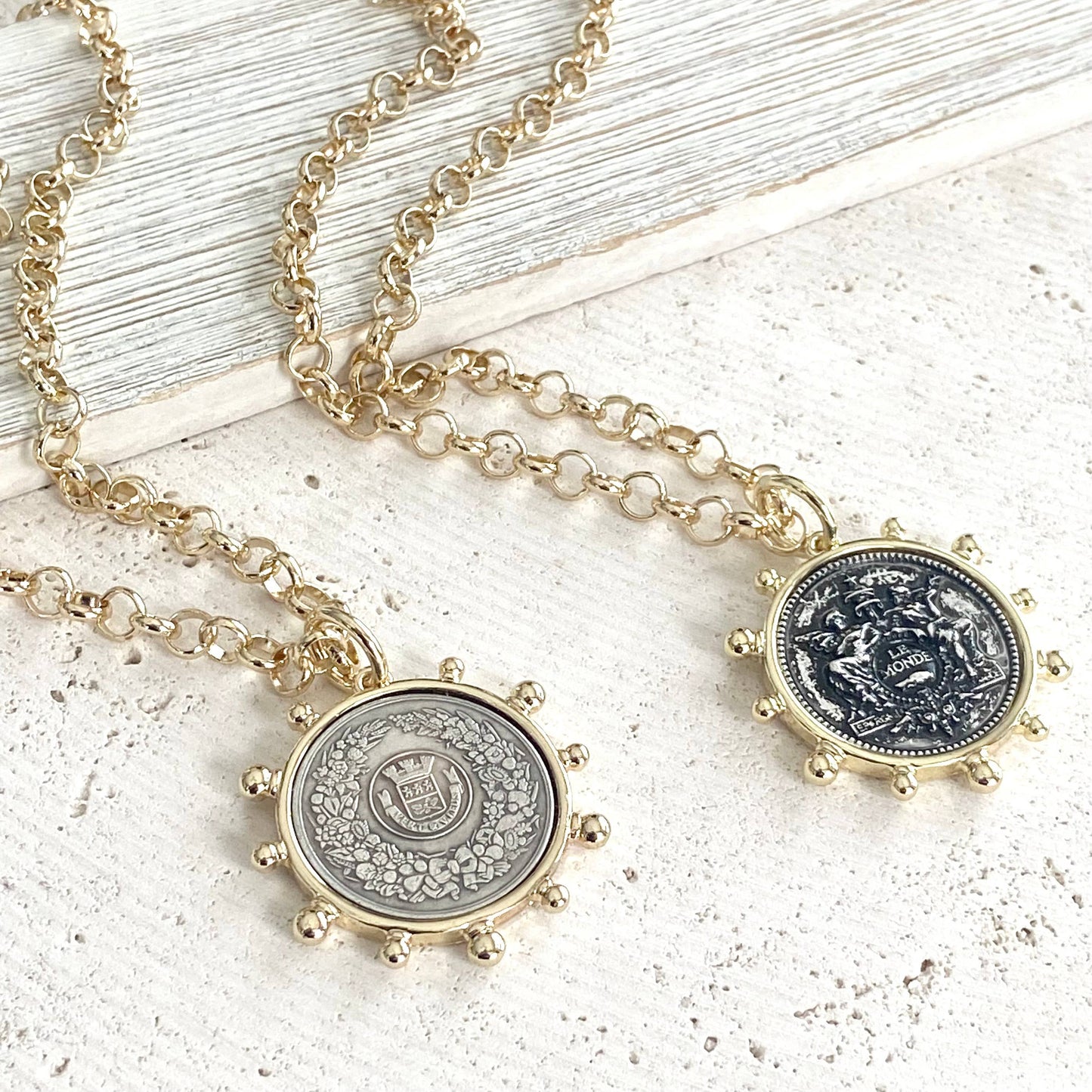 Simple French coin necklace rolo chain