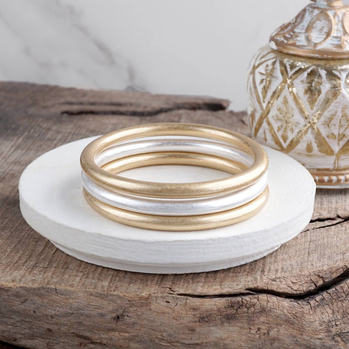 Sundrift Glow – Mixed Metal Bangle Stack