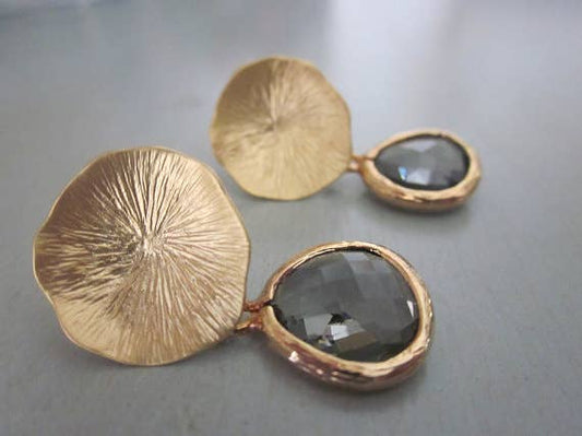 Charcoal Gray Earrings Gold