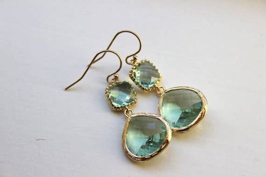 Gold Large Prasiolite Green Earrings