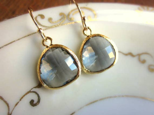 Charcoal Gray Earrings Gold - 14k Gold Filled Earwires