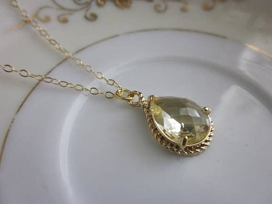 Citrine Necklace Teardrop on 14k Gold