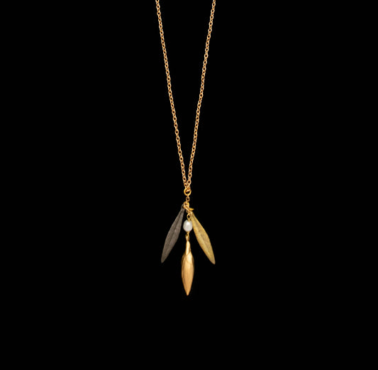 Leaf & Bud Dainty Pendant - 16" Adj.