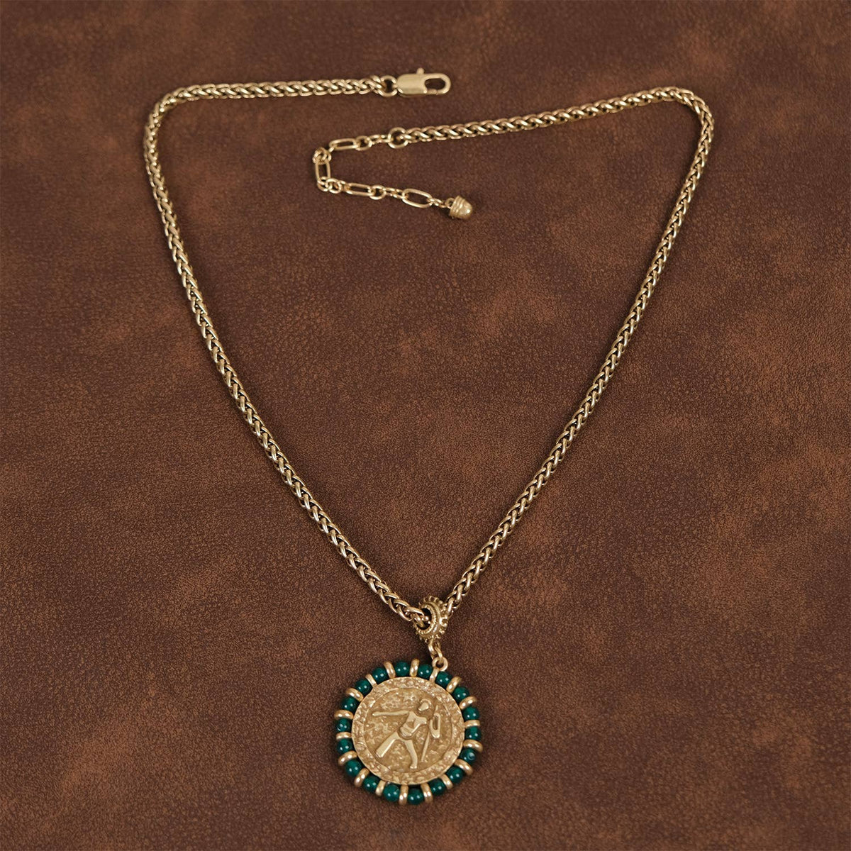 Vintage 18K Gold-Plated Green Crystal Pendant Necklace