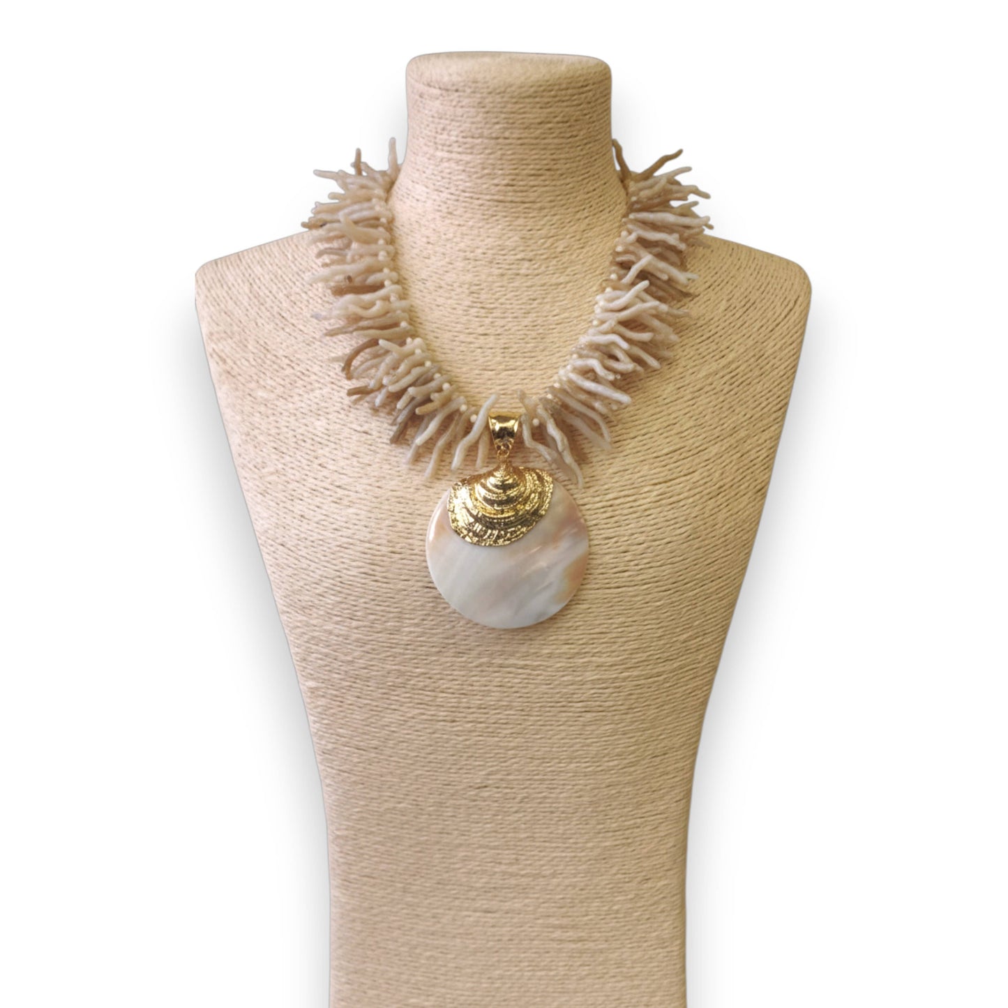White Coral Branch Shell Necklace | Handmade Statement Boho